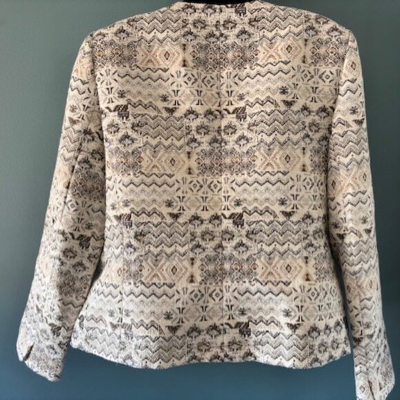 Tahari Arthur S. Levine 10 Ivory Silver Floral Open Jacket Metallic Tailored - Picture 2 of 7